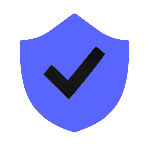A blue shield icon with a large black checkmark in the center, symbolizing security or verification, on a light gray background.