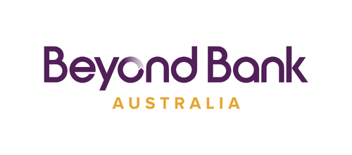 Beyond Bank Australia logo with "Beyond Bank" in purple, featuring a gradient circle as the letter "o," and "AUSTRALIA" in gold capital letters beneath. White background.