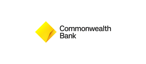 Commonwealth Bank logo featuring a tilted yellow diamond shape on the left and the words "Commonwealth Bank" in black text on the right, set against a white background.