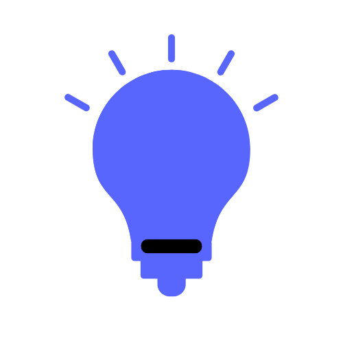 A simple blue light bulb icon with lines radiating from the top, symbolizing an idea or inspiration, on a light gray background.